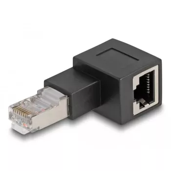 DeLOCK RJ45 plug to RJ45 jack Adapter Cat.6A 90° left angled Black