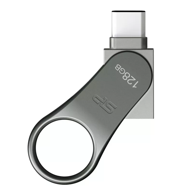 Silicon Power Mobile C80 128GB USB Flash Drive, USB Type-A / USB Type-C, USB 3.0 (3.1 Gen 1), Titanium