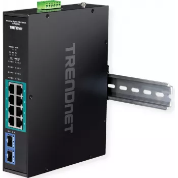 TRENDnet TI-PGM102 - Switch - industriell - 8 x 10/100/1000 (PoE+) + 2 x Gigabit SFP - DIN rail mountable, wall-mountable - PoE+ (240 W) - TAA-Compliant (TI-PGM102)