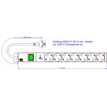 Power strip Bachmann 800.3934 19Z 1HE with 7x CEE 7/3 sockets