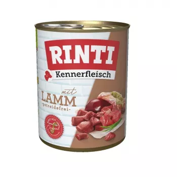 Wet dog food RINTI Lamb Adult 800 g — complete feed, 77% moisture, 11% protein, grain- and soy-free