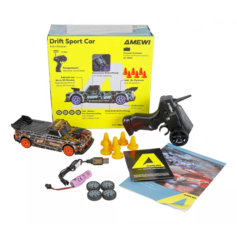 Drift RC car Amewi 21128 — 1:24 scale, electric motor, Li-Ion 500 mAh, weight 172 g, from 6+