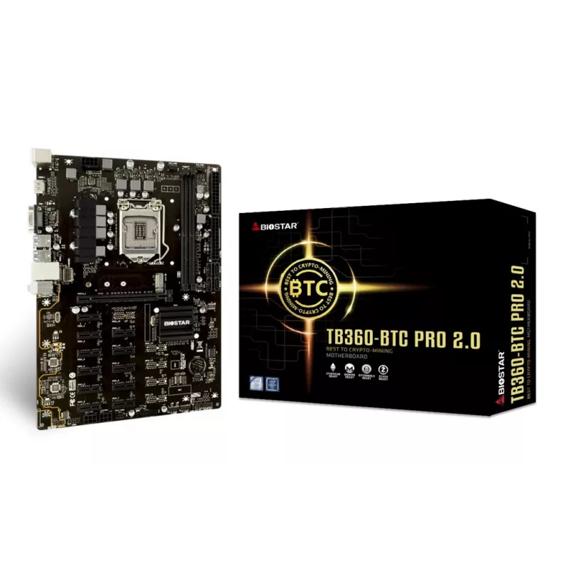 Motherboard BIOSTAR TB360-BTC PRO 2.0 ATX Intel B360, LGA 1151, 2x DIMM DDR4 up to 32GB, 11x PCIe x1 + 1x PCIe x16, M.2, SATA III, USB-A