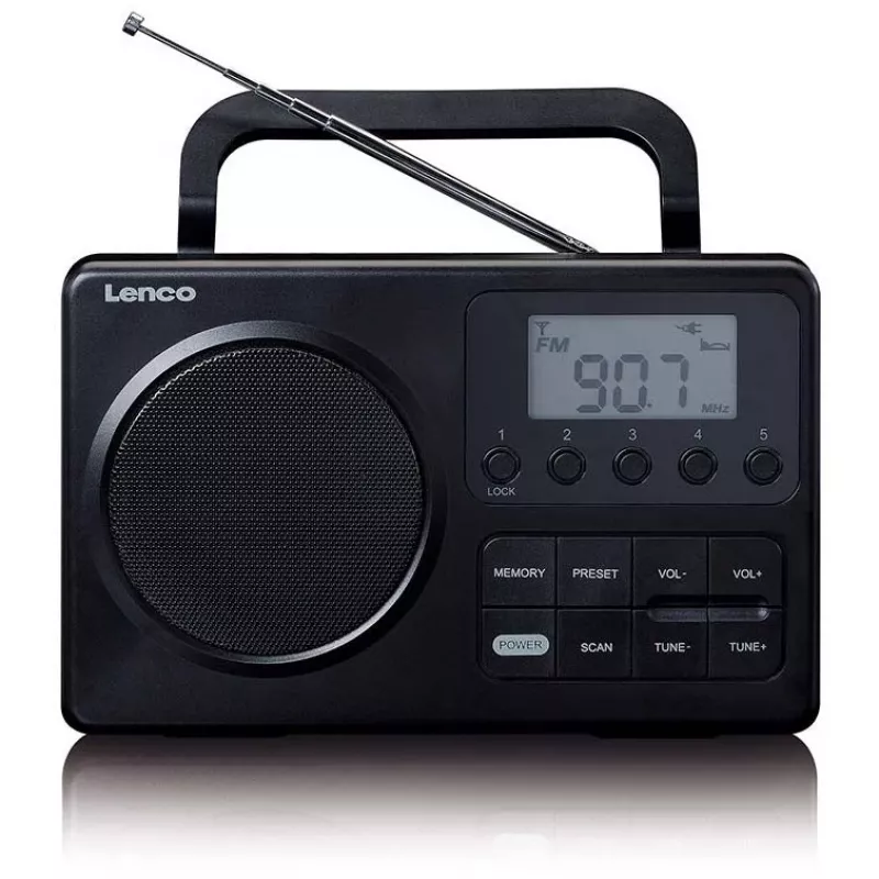Portable radio Lenco MPR-035BK — FM/AM, mains and battery power, 2.5 inch LCD, 20 FM presets, 3.5 mm output