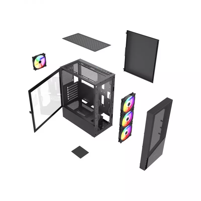 PC Case GEMBIRD Fornax 4300 Midi Tower ATX, tempered glass, 2x3.5 inch bays, 3x2.5 inch bays, ARGB fans support, USB 3.2 Gen1