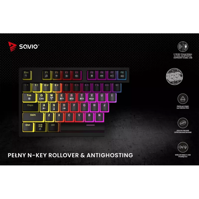 Gaming Keyboard Savio SAVGK-PHENIX RED PUDDING Mechanical RGB Wireless