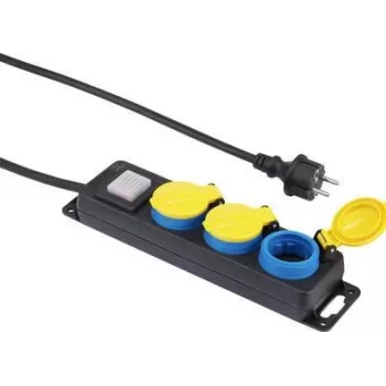 Power strip Renkforce 350E-CMB — 3-socket with individual switch, black/yellow/blue
