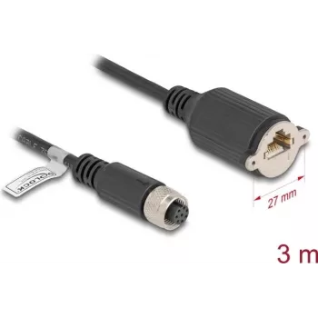 Network Cable DeLOCK M12 Cable A-coded 8 pin female to RJ45 Cat.5e 3 m black