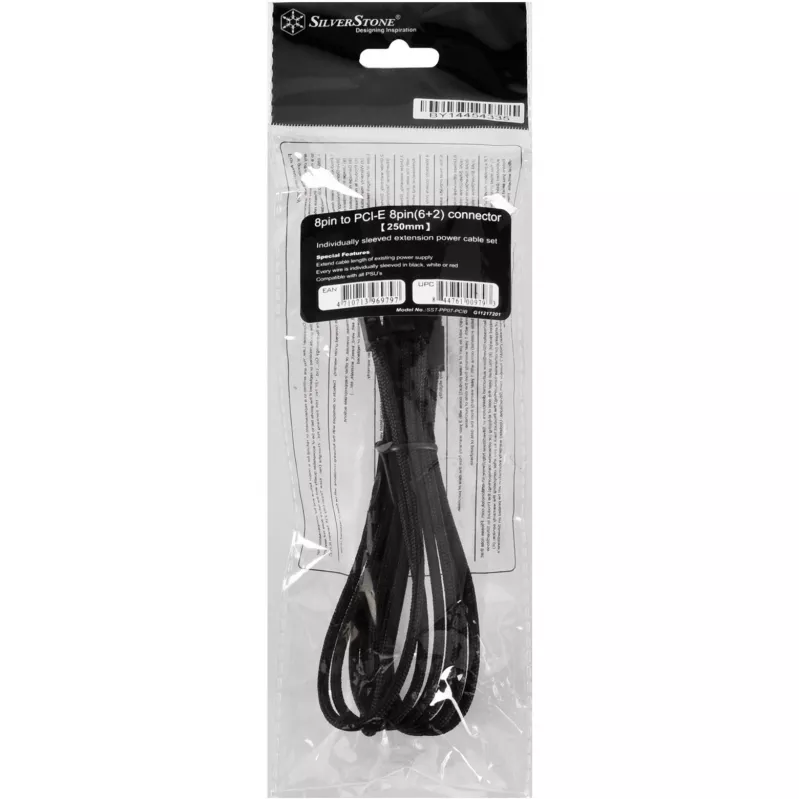 SilverStone SST-PP07-PCIB 8-pin PCIe to 6+2-pin PCIe extension cable, 25 cm, black