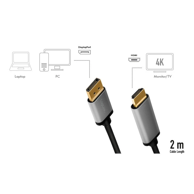 LogiLink CDA0107 video cable adapter 2 m DisplayPort HDMI Black Grey