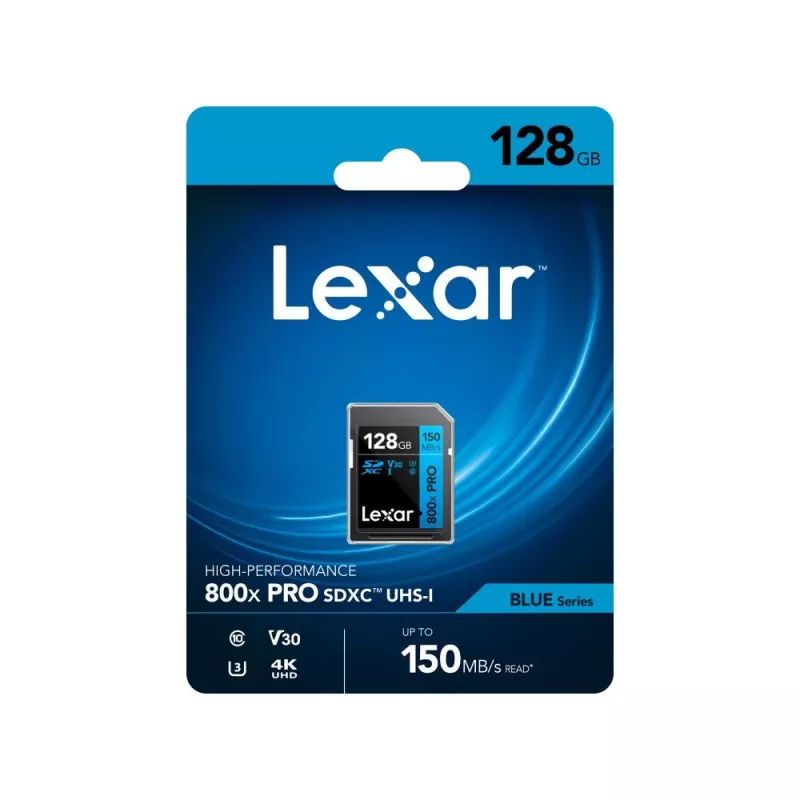 SDXC memory card Lexar 128GB UHS-I 800xPRO Class 10 U3 V30 — 150 MB/s read, 45 MB/s write, black