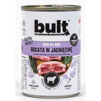 Wet dog food BULT Rich in lamb 800 g — complete adult dog can, 12% protein, 7.5% fat, 75% moisture