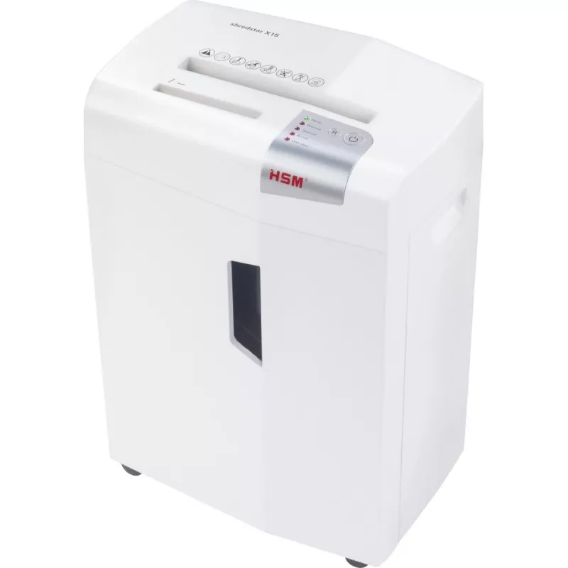 Paper shredder HSM X15, particle-cut P-4, 23 cm working width, 16-sheet capacity, 26 L bin, silver