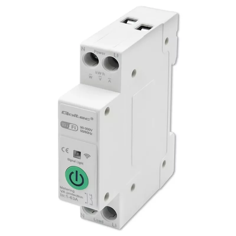 DIN-rail WiFi relay QOLTEC 50881 — mains switching relay 63A for electrical installations