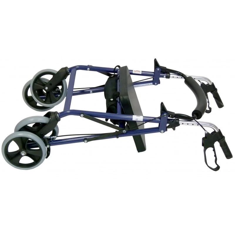 Four-wheel rollator walker with seat, blue/black