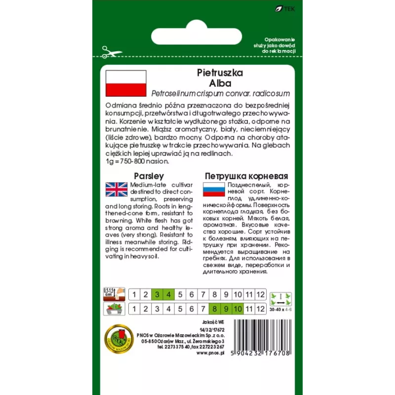 Seeds – Parsnip (Pietruszka Korzeniowa Alba) 3 g pack by Seklos LT