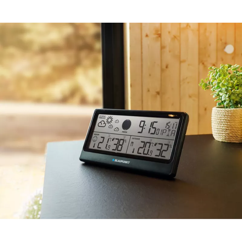 Weather station BLAUPUNKT WS20BK — indoor/outdoor temperature & humidity display, black, 1 sensor, LCD, battery-powered