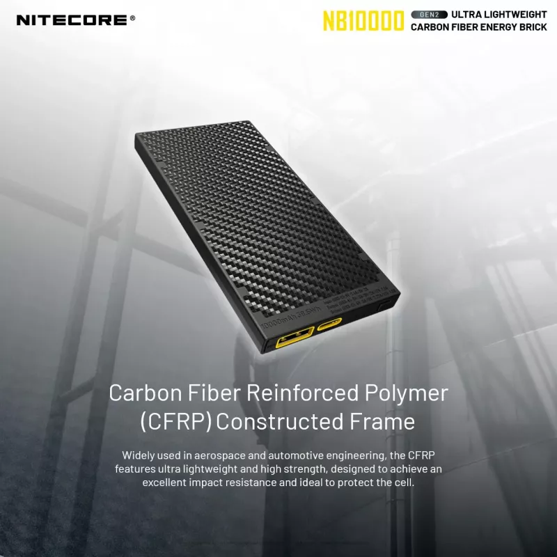 Portable Power Bank Nitecore NB10000 — 10000 mAh, USB‑A + USB‑C, 38W total output, grey