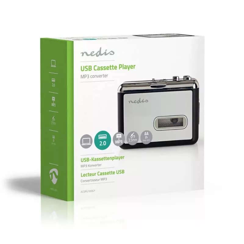 cassette converter Nedis ACGRU100GY USB / 3.5 mm USB/battery powered Grey