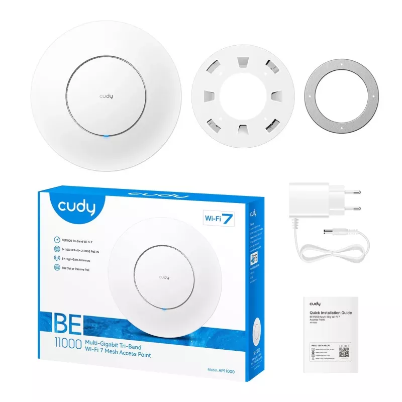 Wireless access point Cudy AP11000 — tri‑band Wi‑Fi 6 (2.4/5/6 GHz), 5760 Mbps, MU‑MIMO, ceiling/wall mount