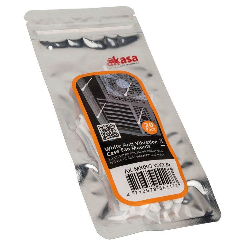 Akasa AK-MX003-WKT20 Anti-Vibration PC Fan Mounts, White, 20 Pack