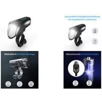 Bicycle Headlight FISCHER 007790 100 Lux LED, battery powered, black