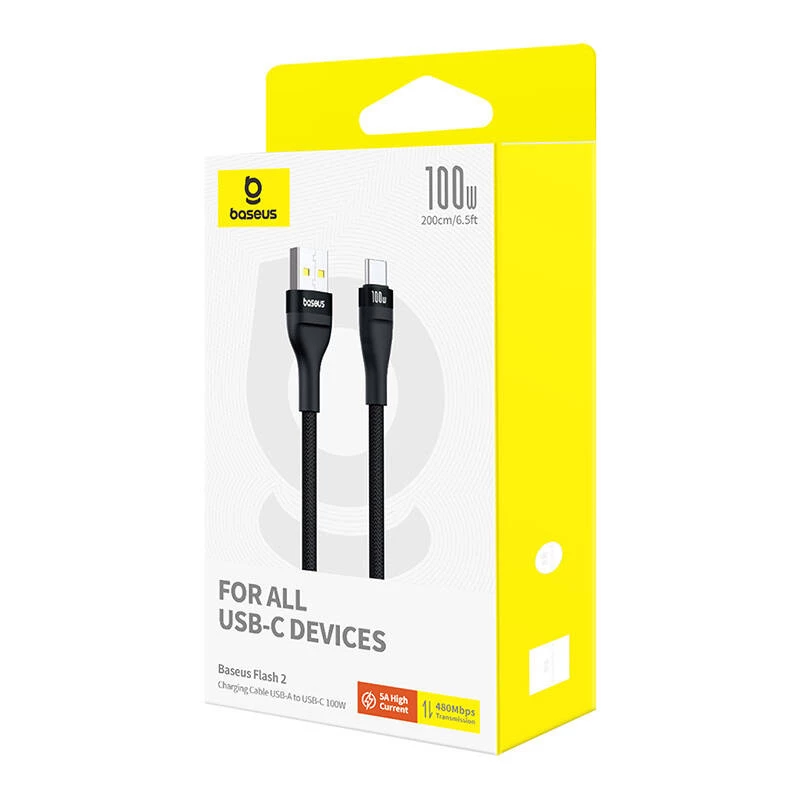 Baseus Flash 2 USB A to USB C fast charging cable 2 m 100 W Black