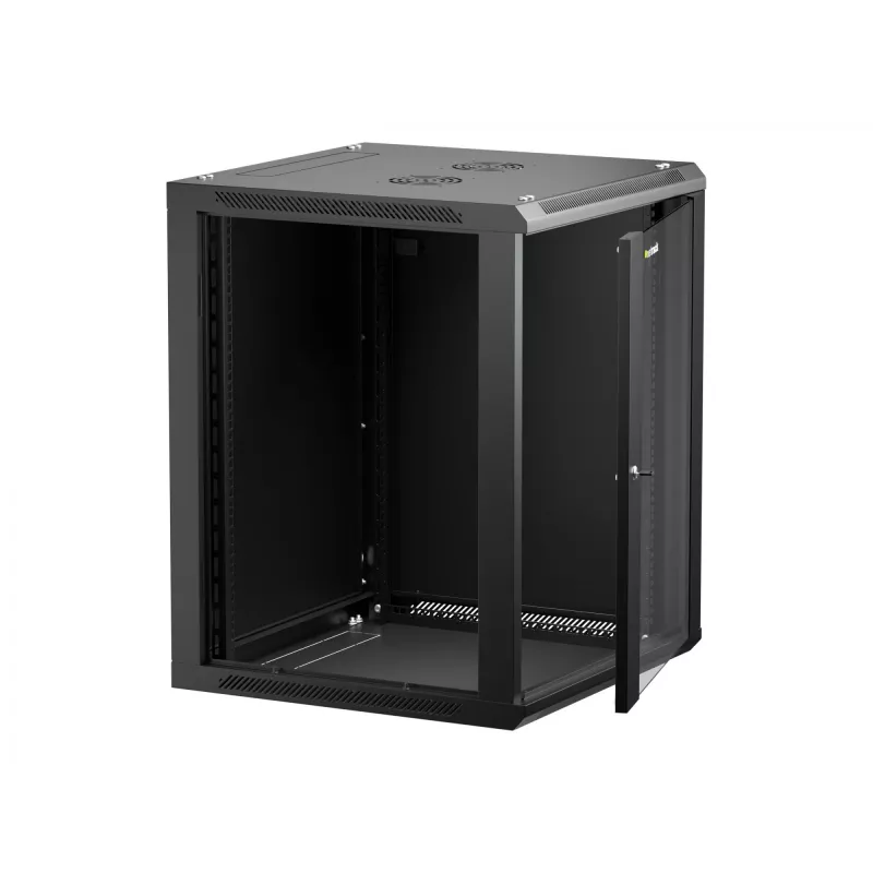 NETRACK 019-150-66-022 wall/hanging cabinet 19inch 15U/600 mm glass door black remov. side pan.