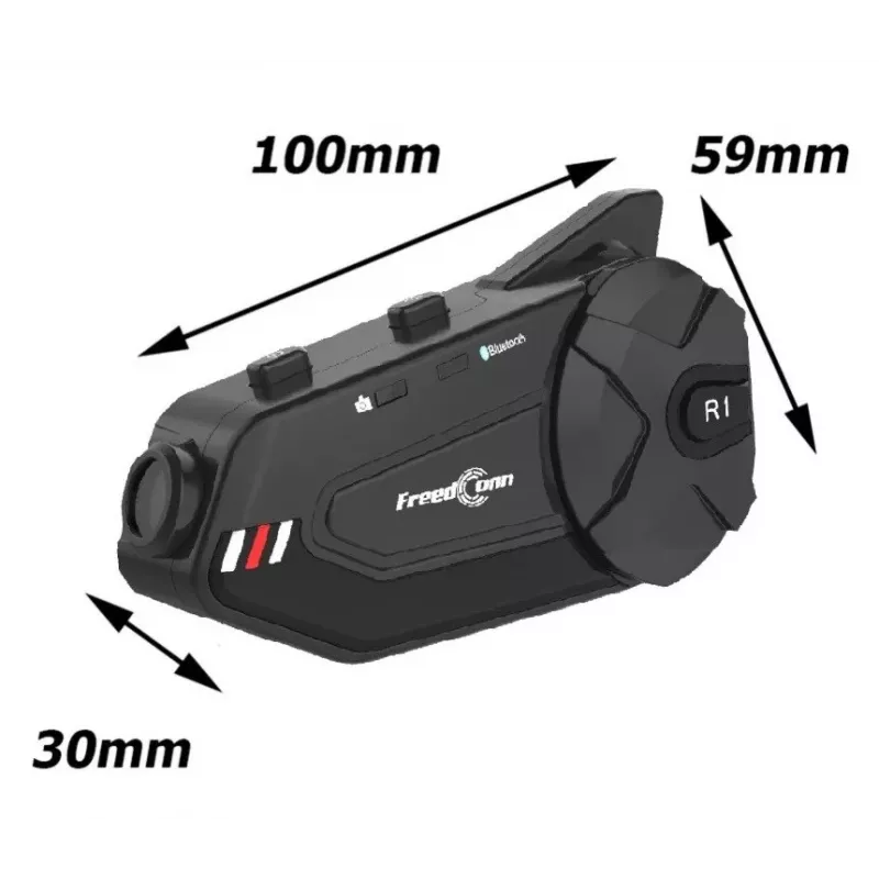 Headset FreedConn R1 PLUS E motorcycle Bluetooth intercom, Bluetooth 5.0+EDR, range 1000 m, IP65, FM, 1080p video, 30 h talk time