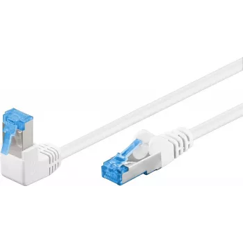 Goobay CAT 6A Patch Cable 1x 90° angled, S/FTP (PiMF), White, 0.25 m - latch tab top, LSZH Halogen-Free, Copper (51562)