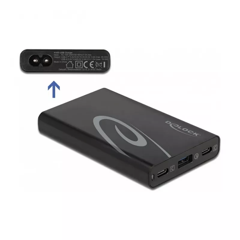 DeLOCK USB Charger 2 x USB Type-C PD 3.0 + 1 x USB Type-A, 60 W