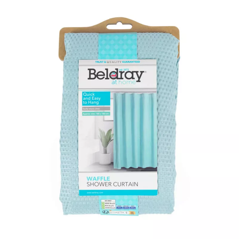 Shower Curtain Beldray LA035655FAS Waffle Design Blue, fabric bathroom curtain 180x180 cm
