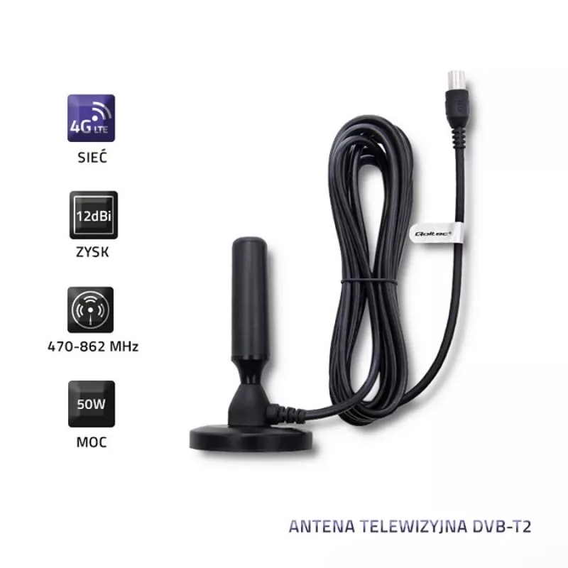 Indoor TV antenna QOLTEC 57016 DVB-T2 — compact design for digital terrestrial reception