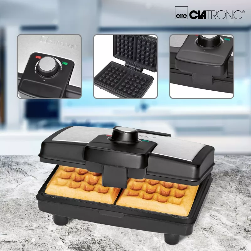 Clatronic WA 3606 waffle iron 2 waffle(s) Black,Stainless steel 800 W
