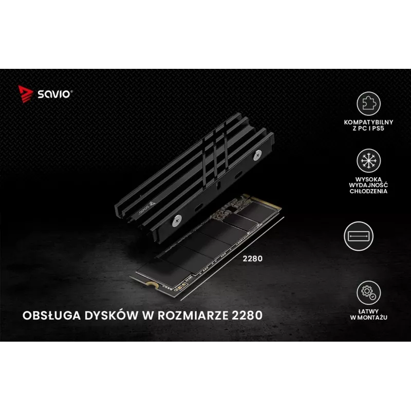 Air cooler SAVIO M.2 NVMe 2280 AK-60 Black heatsink for 22x80 mm SSD