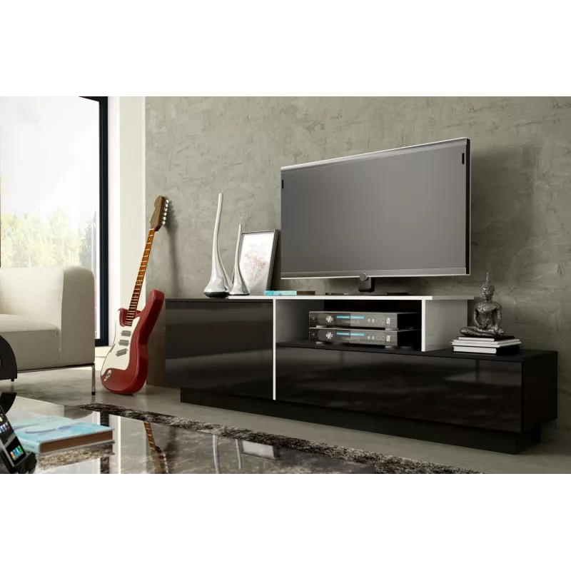 Cama TV cabinet SIGMA 3 180 black/black gloss + biały