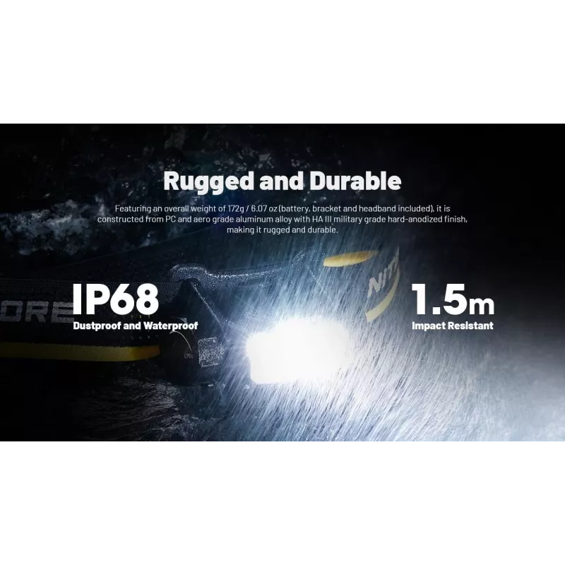 Headlamp Nitecore HC70 UHE — headband flashlight, 1600 lumens, shockproof, waterproof, 0.172 kg, black