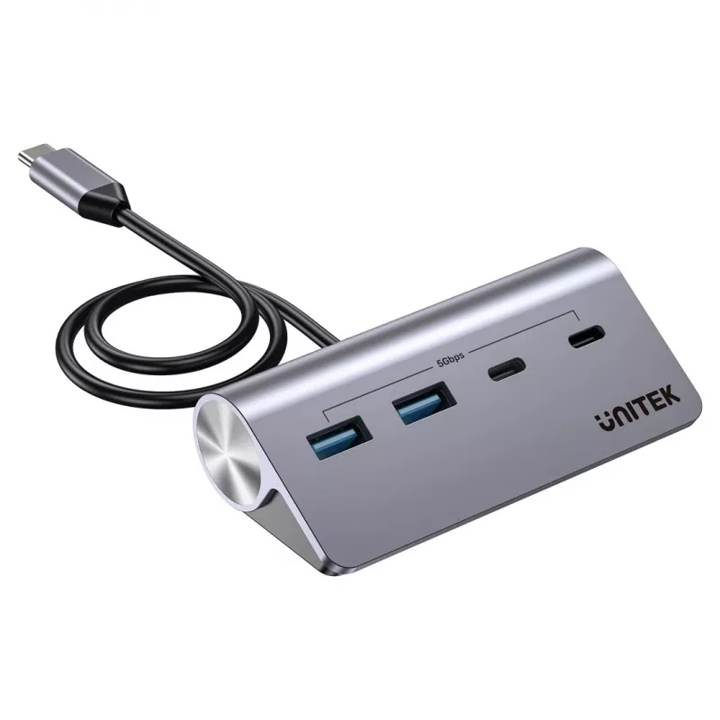 USB hub Unitek H1337AGY01 — 4-port (2×USB-C, 2×USB-A), up to 5 Gbps per port, aluminium, silver