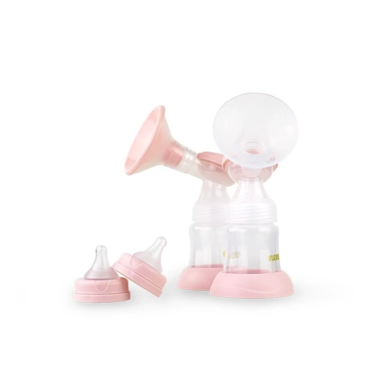 Electric breast pump neno Bella Twin — electronic, 150 ml bottles, 6 stimulation / 9 suction levels, USB Li‑Ion battery, pink/transparent