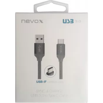 USB 3.2 Gen 1 Cable, USB-A Plug > USB-C Plug (Silver, 1 Meter, Sleeved)