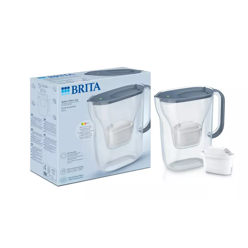 Water filter jug BRITA Style Essential 2.4 L Graphite — pitcher with MAXTRA cartridge, Smart Light, 1.4 L filtered capacity