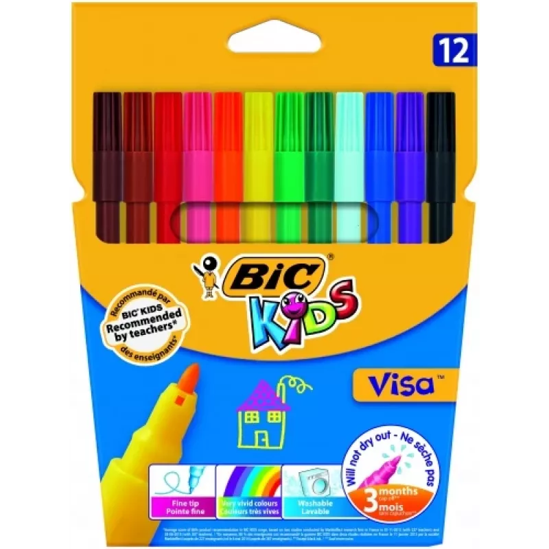 Fine felt pen BIC Visa Multicolour 12 pc(s)