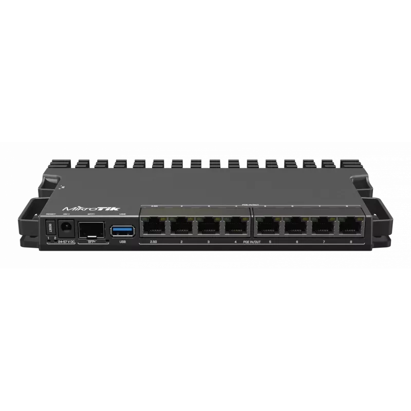 Wired router MikroTik RB5009UPR+S+IN — 8x RJ-45 PoE ports, 2.5GbE, SFP+ slot, RouterOS