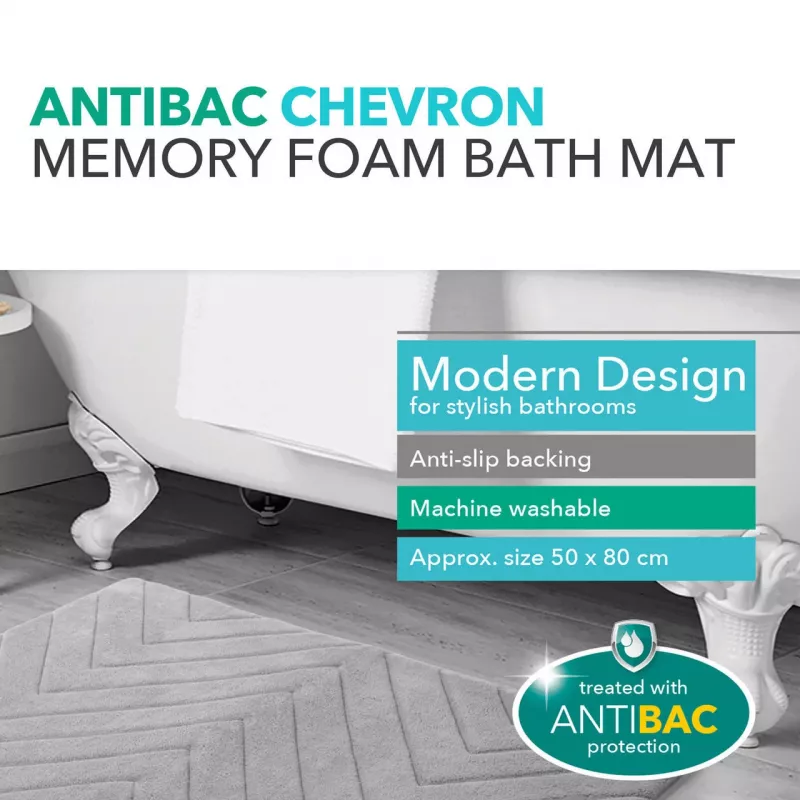 Bath mat Beldray LA032647LGRYUFFEU7 Antibac Chevron memory foam, anti-bacterial, grey