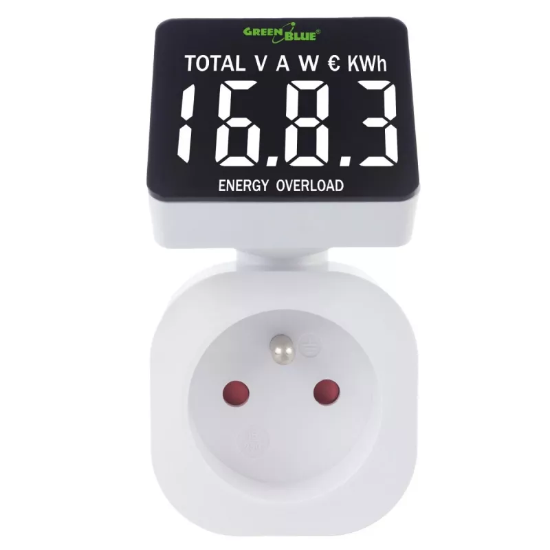 Energy wattmeter GreenBlue GB620E for mains 220V, max 16A, plug-in power/energy monitor