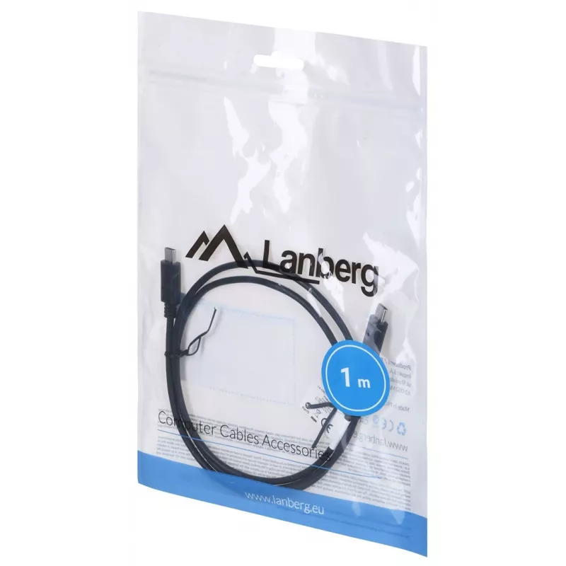 USB 2.0 USB-C to USB-C cable LANBERG CA-CMCM-10CU-0010-BK 1 m, black, 480 Mbit/s, gold-plated contacts