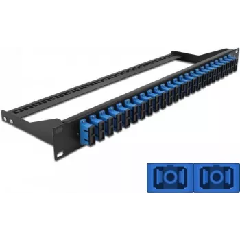 Patch panel DELOCK 43392 1U for fiber SC, rack mount, 482.6×43.6×150 mm, black/blue