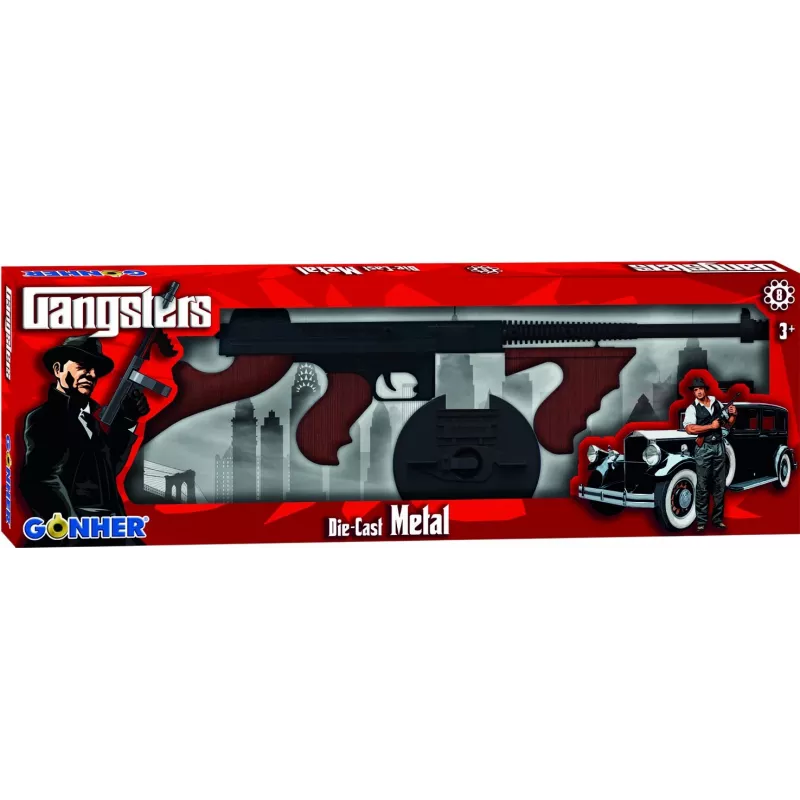 Pulio metal gangster pistol 155132/6 — spring-action toy pistol, metal construction, 8-round capacity
