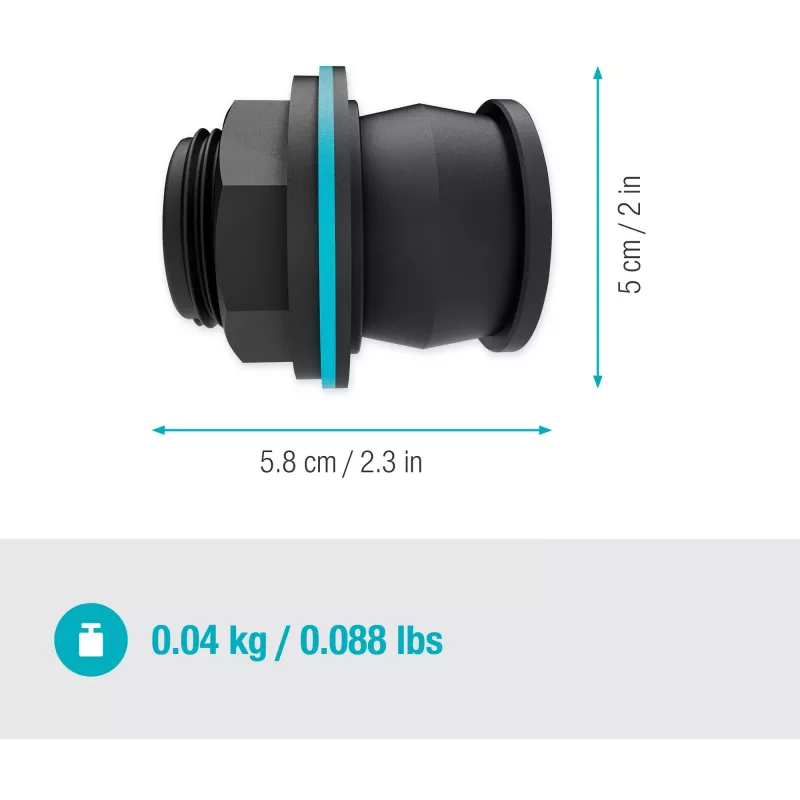 tank connector Push IN, G 1 and G 3/4 (black, for Wall Thicknesses of 2-10mm)