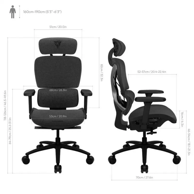 Office chair Thunder X3 XTC Ergonomic Loft Dark G — high back, adjustable armrests